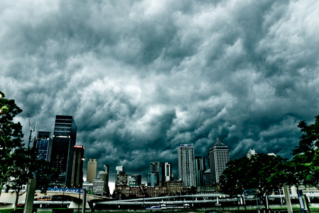 Photo of a storm over a city